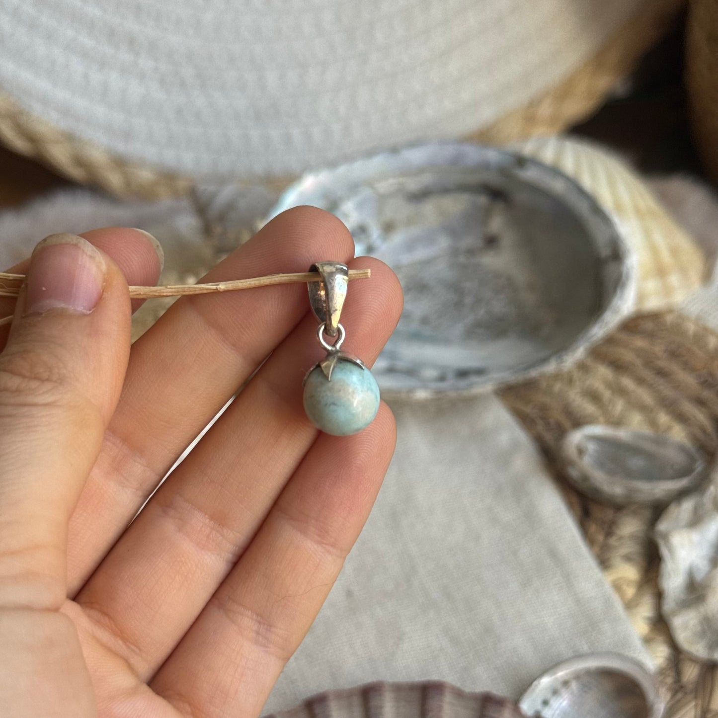 Larimar Kugel Anhänger 925 silber ~ VU39