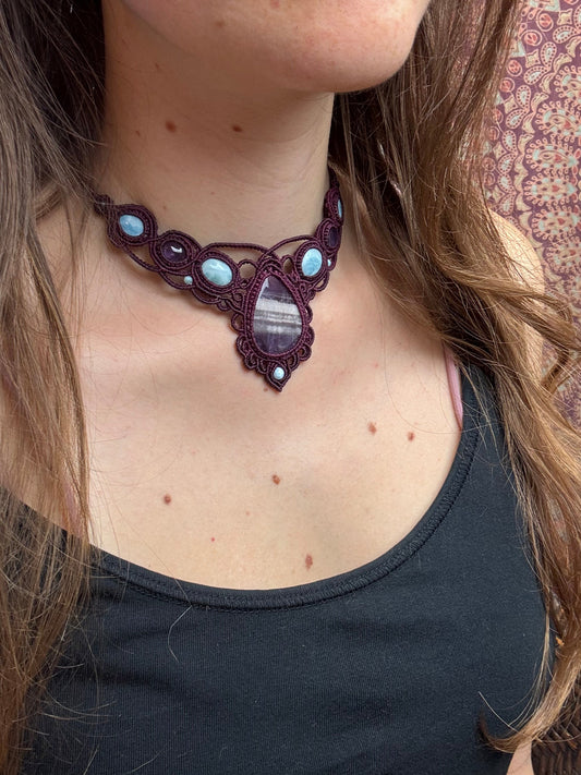 Amethyst & Larimar Makramee Collier