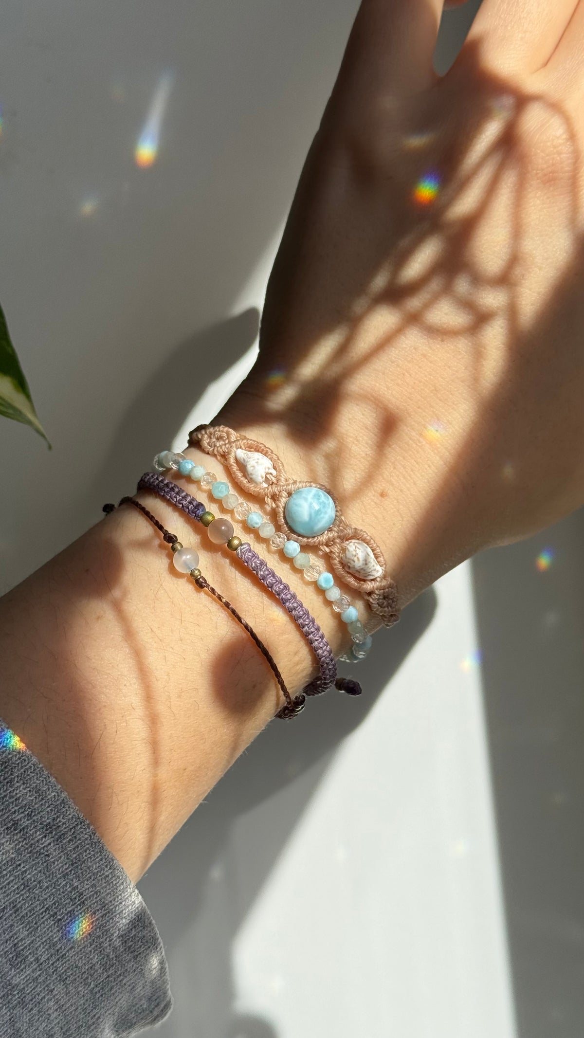 Larimar & Muschel Makramee Armband