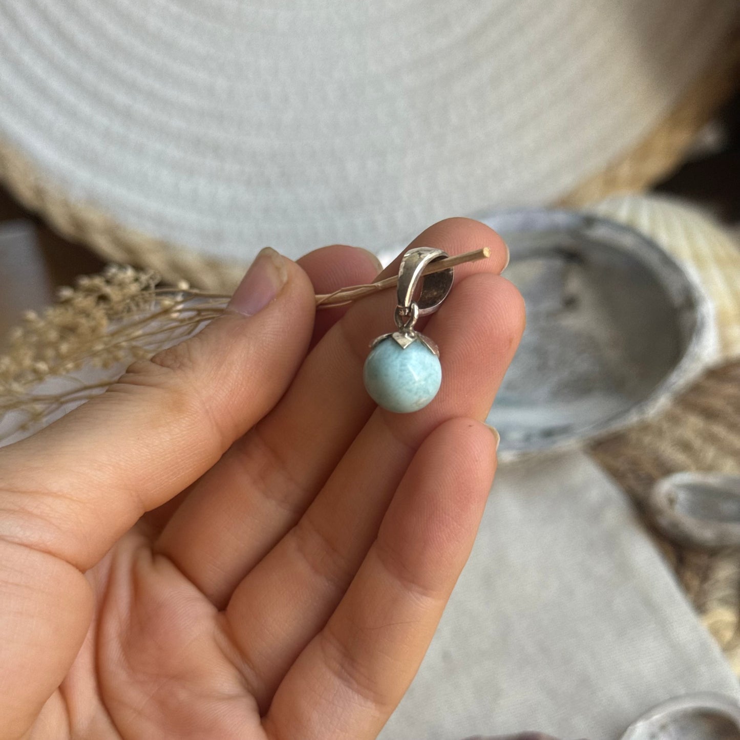 Larimar Kugel Anhänger 925 silber ~ VT39
