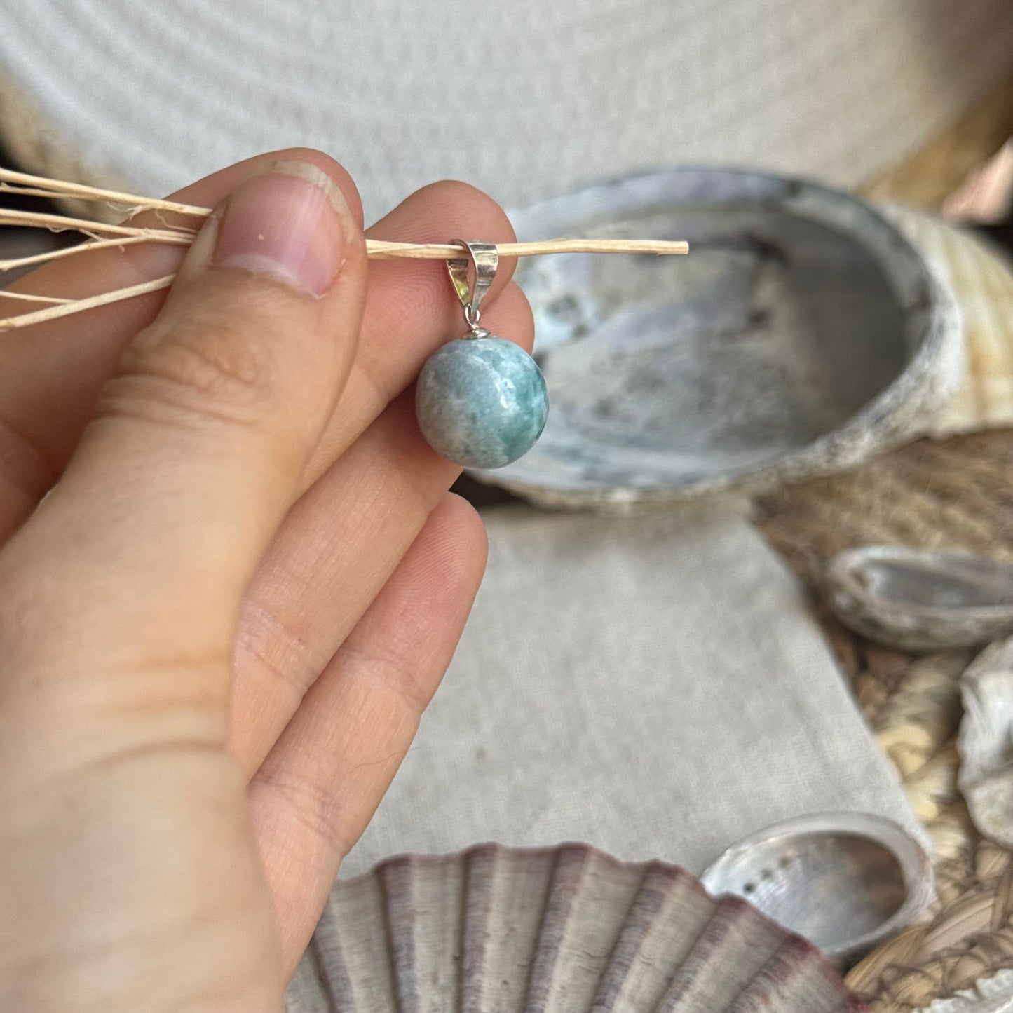 Larimar Kugel Anhänger 925 silber ~ VQ42
