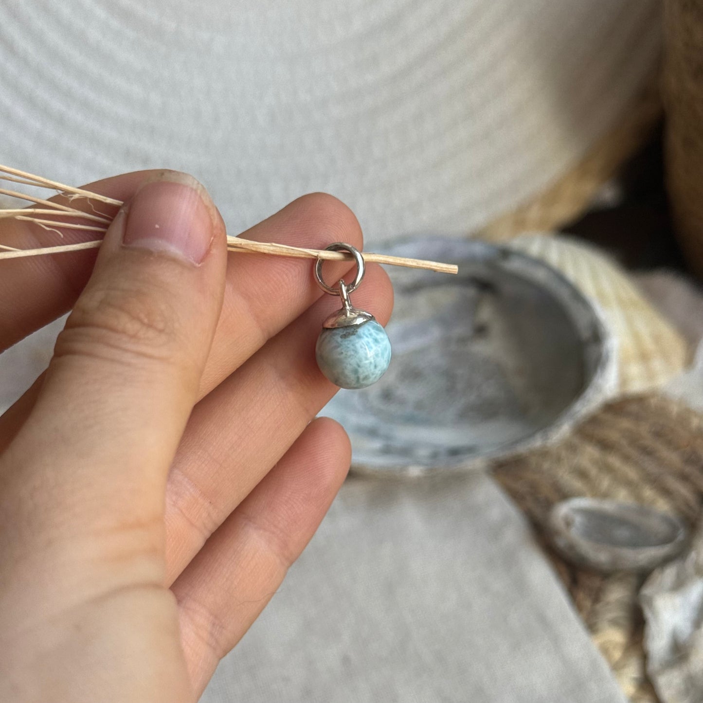 Larimar Kugel Anhänger 925 silber ~ VV45