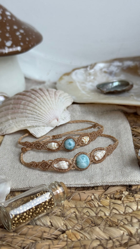 Larimar & Muschel Makramee Armband