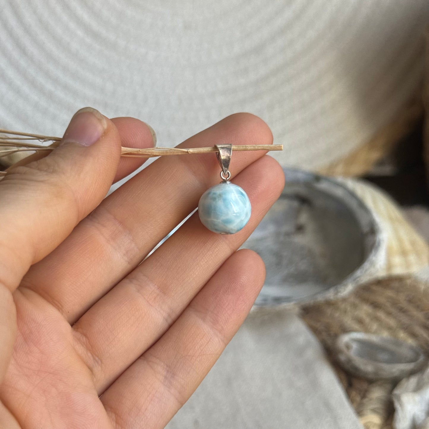 Larimar Kugel Anhänger 925 silber ~ VR42