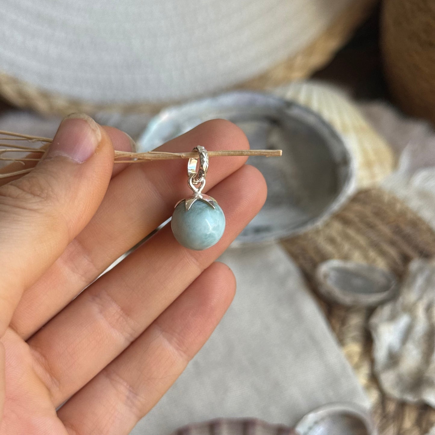 Larimar Kugel Anhänger 925 silber ~ VY45