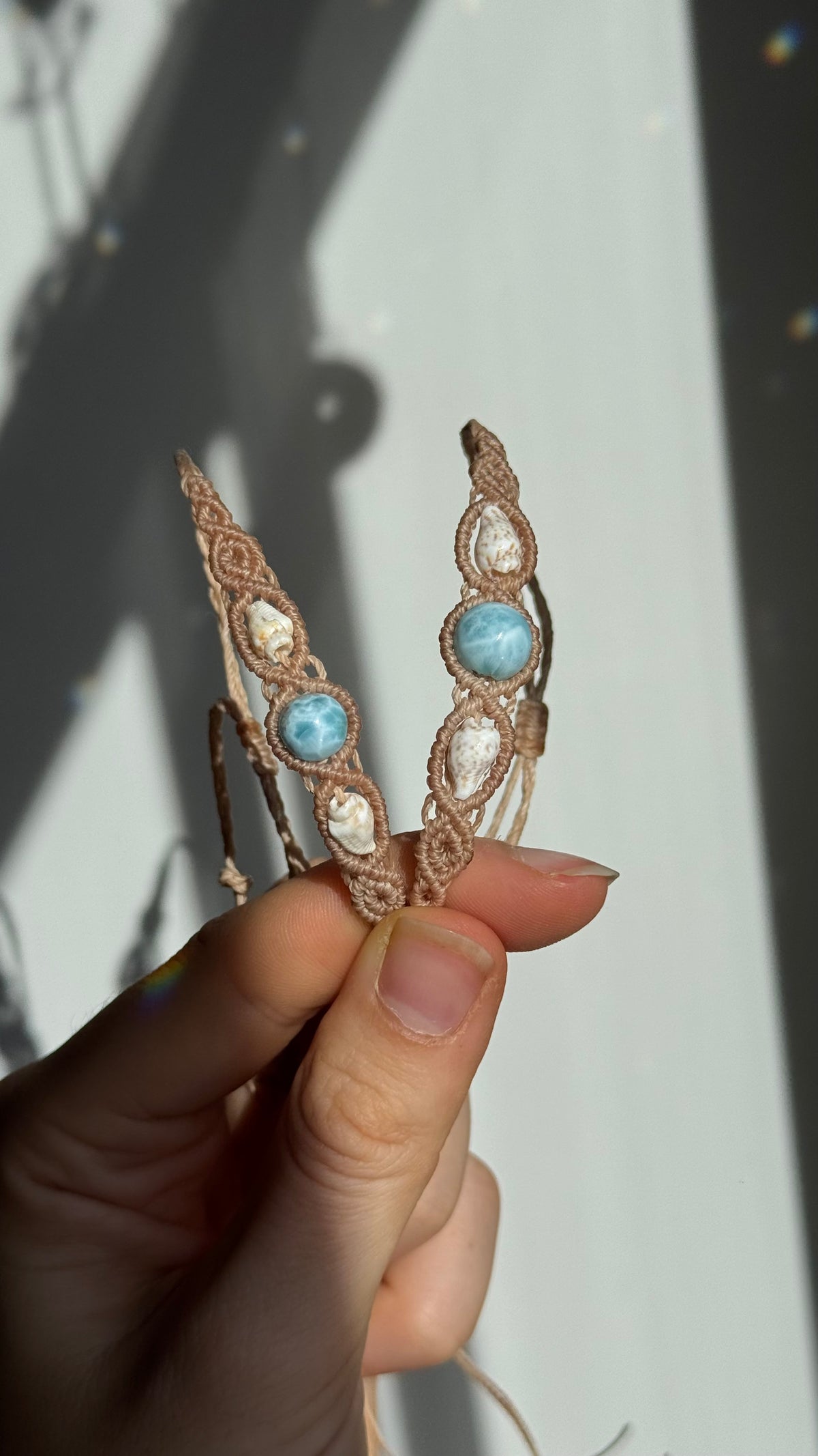 Larimar & Muschel Makramee Armband