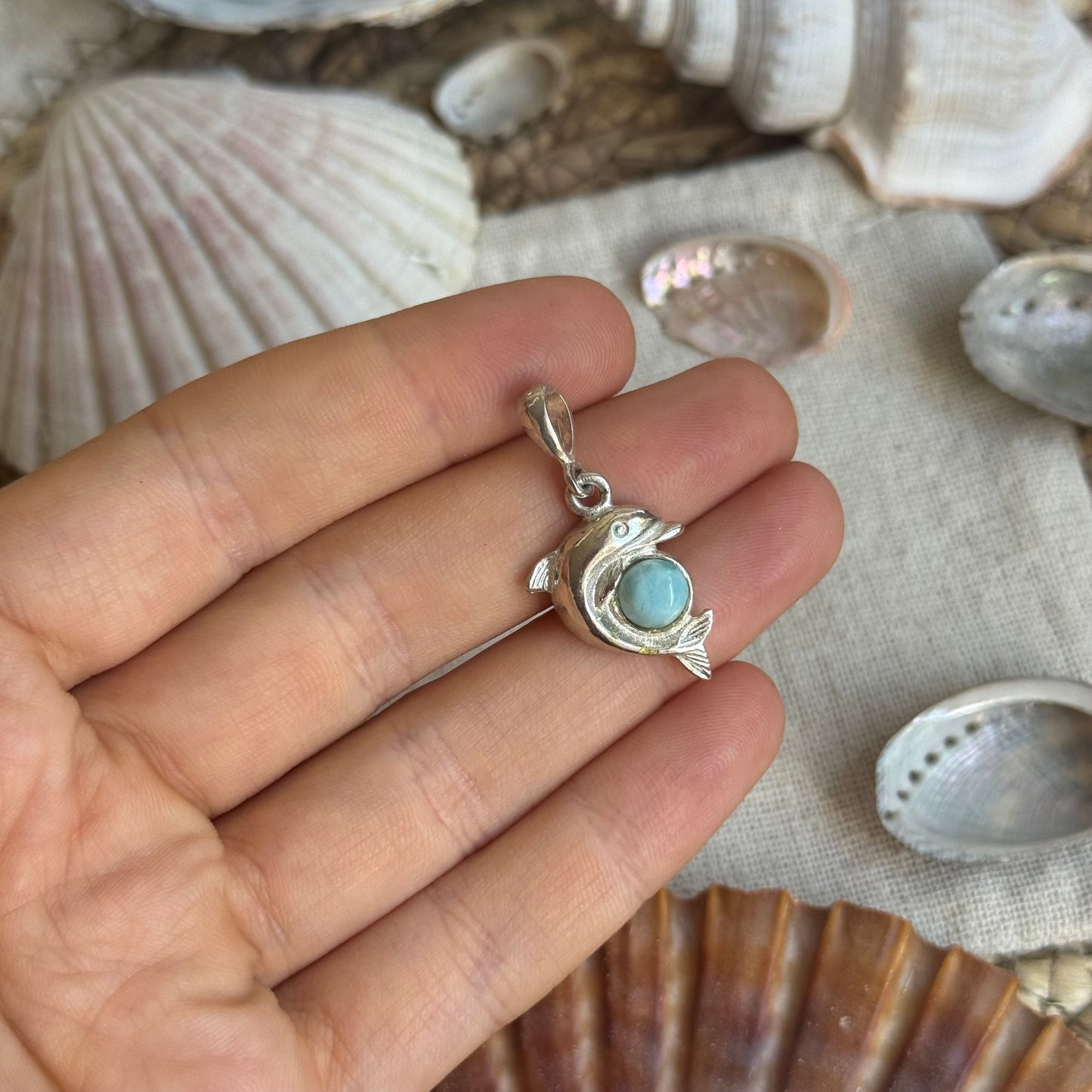 Larimar Delfin Anhänger 925 silber ~ HY50