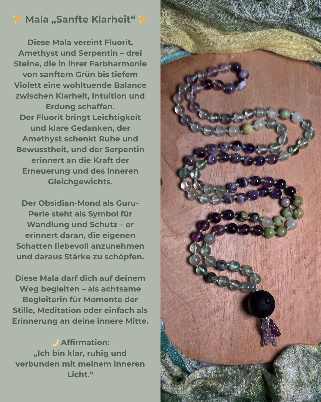 Sanfte Klarheit Mala Kette 108 Perlen
