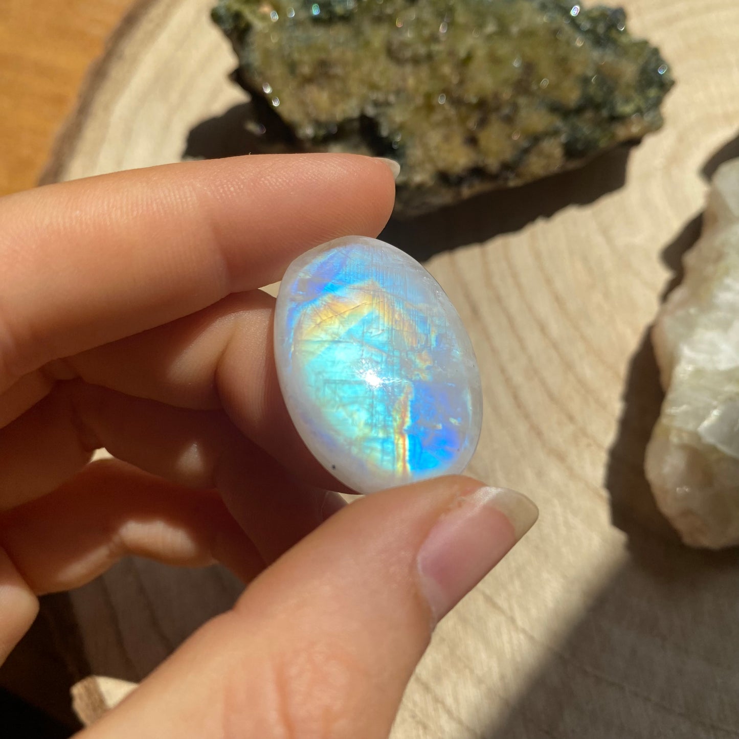 Regenbogen Mondstein /Weißer Labradorit Cabochon ~ 21wt