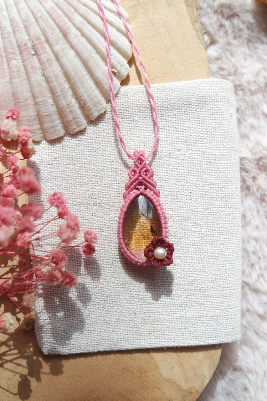 Ametrin Blumen Makramee Kette