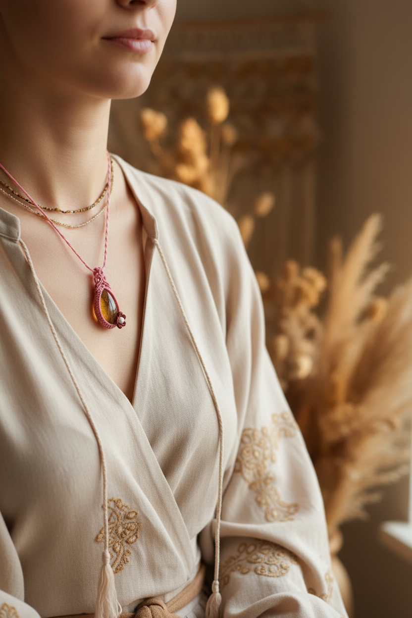 Ametrin Blumen Makramee Kette
