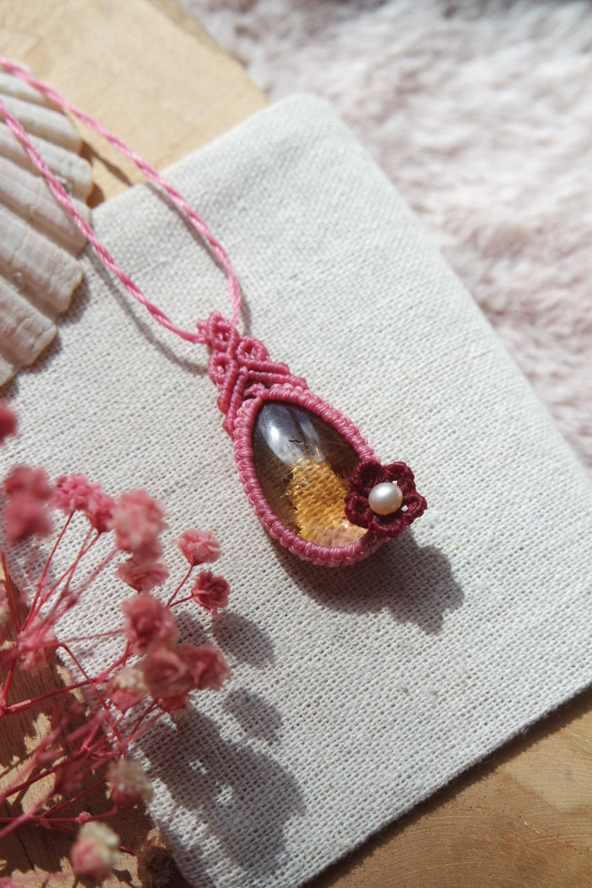 Ametrin Blumen Makramee Kette