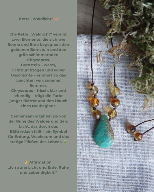 Zarte Bernstein Kette mit grünem Chrysopras