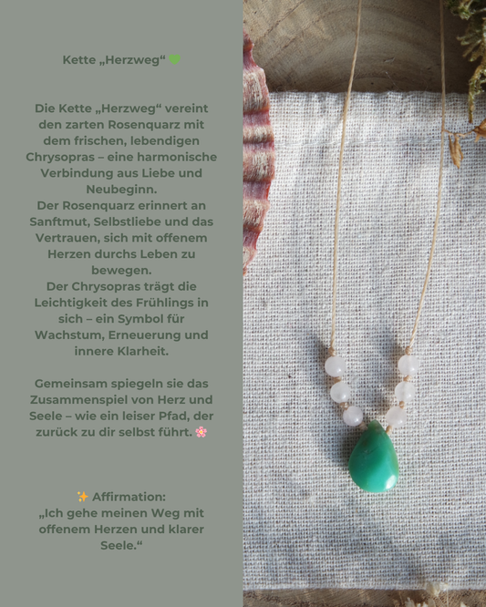 Chrysopras & Rosenquarz Makramee Kette ~ HERZWEG