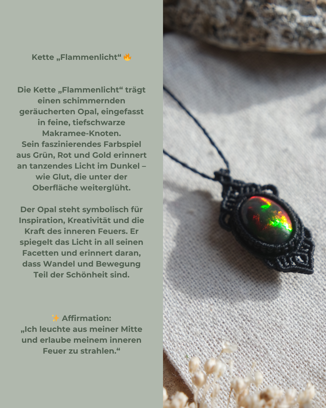 Opal Anhänger in schwarzem Makramee