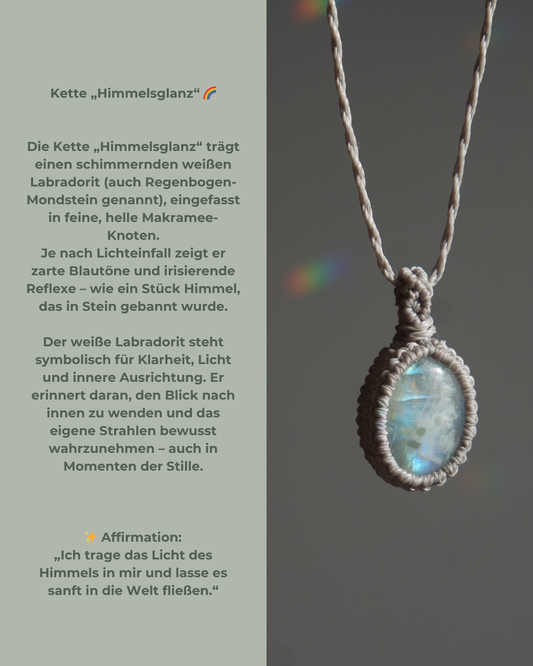 Weißer Labradorit Anhänger in hellem Makramee