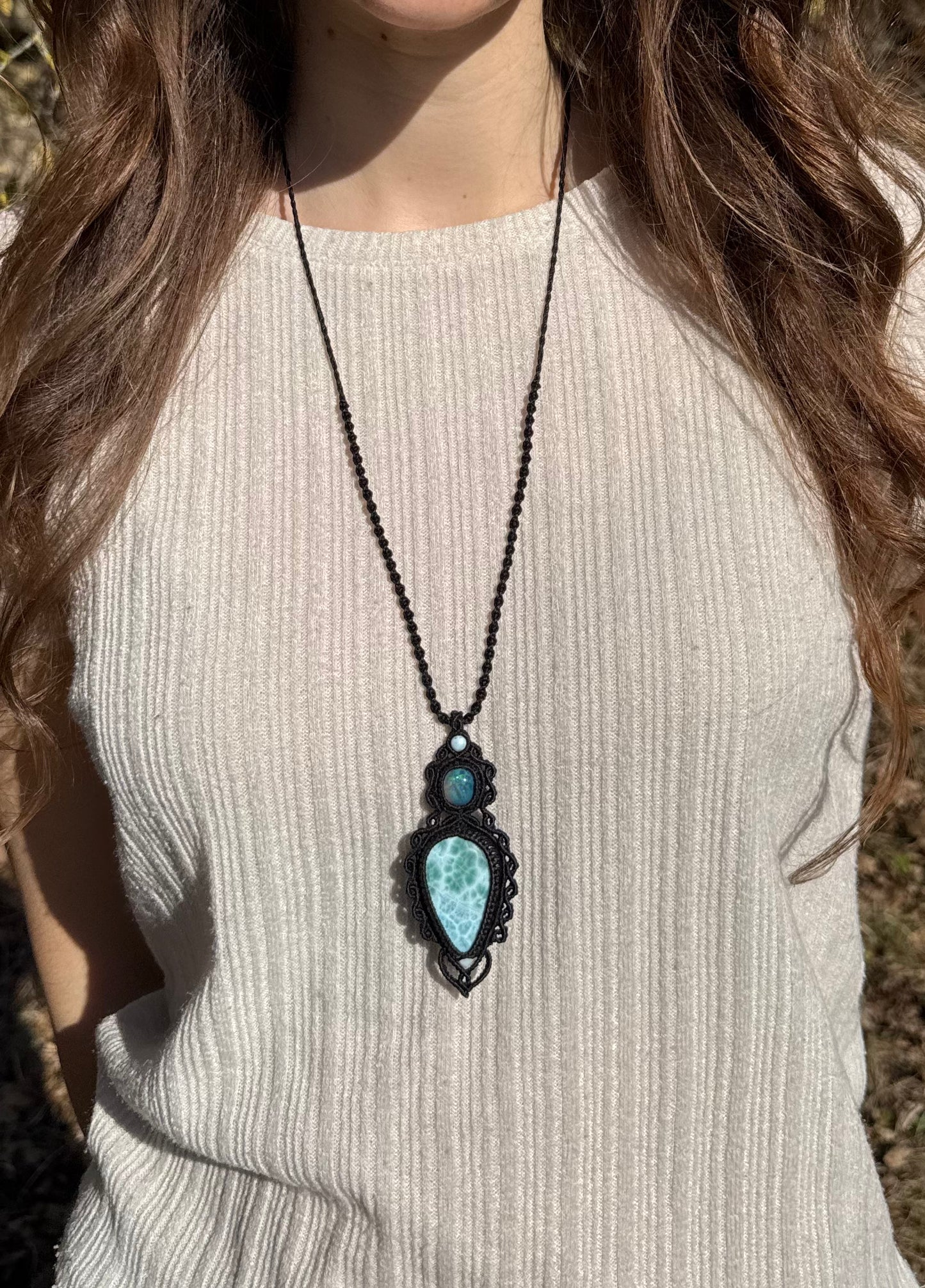Larimar & Opal Makramee Kette ~MARISORA