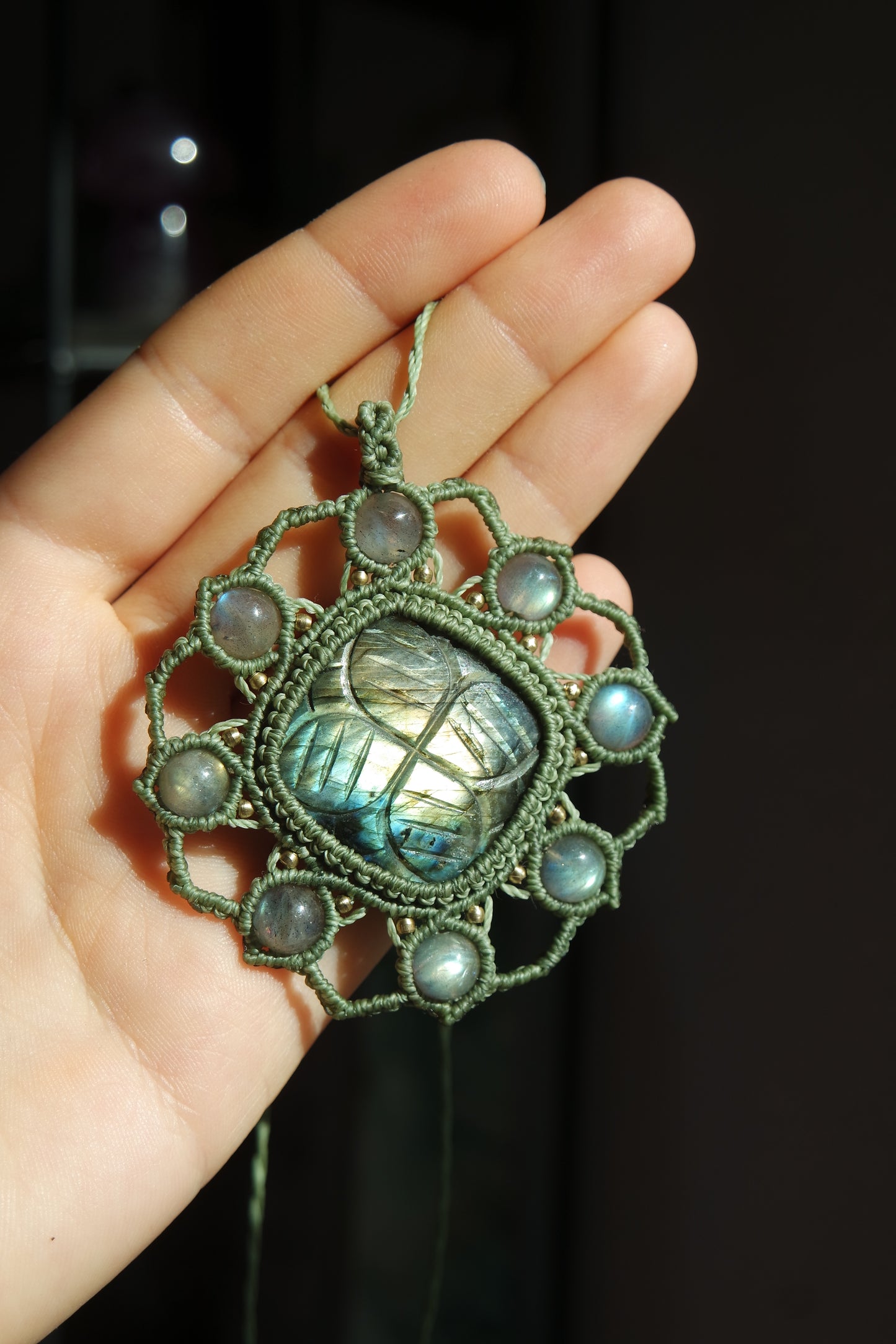 Labradorit Mandala Makramee Kette