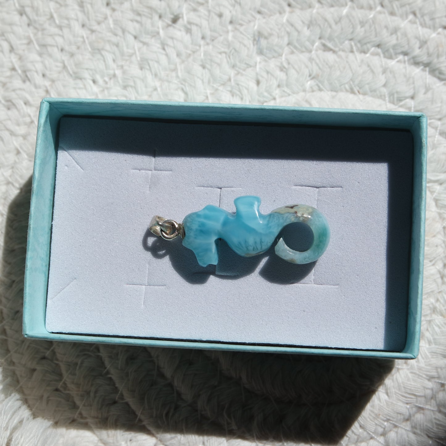 Larimar Seepferdchen 925 Silber Anhänger ~ TO70