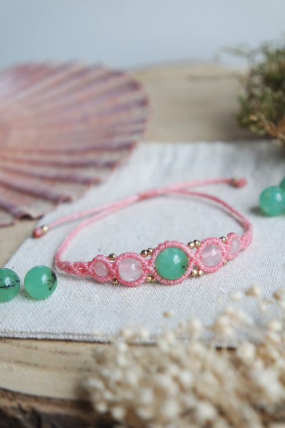 Crysopras & Rosenquarz Makramee Armand ~ LIEBESFLÜSTERN