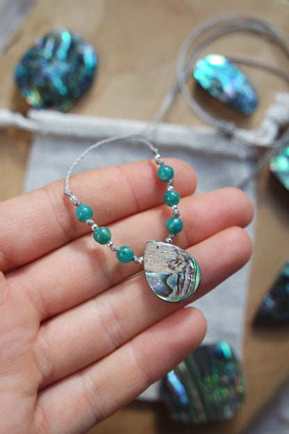 Abalone & Amazonit Makramee Kette