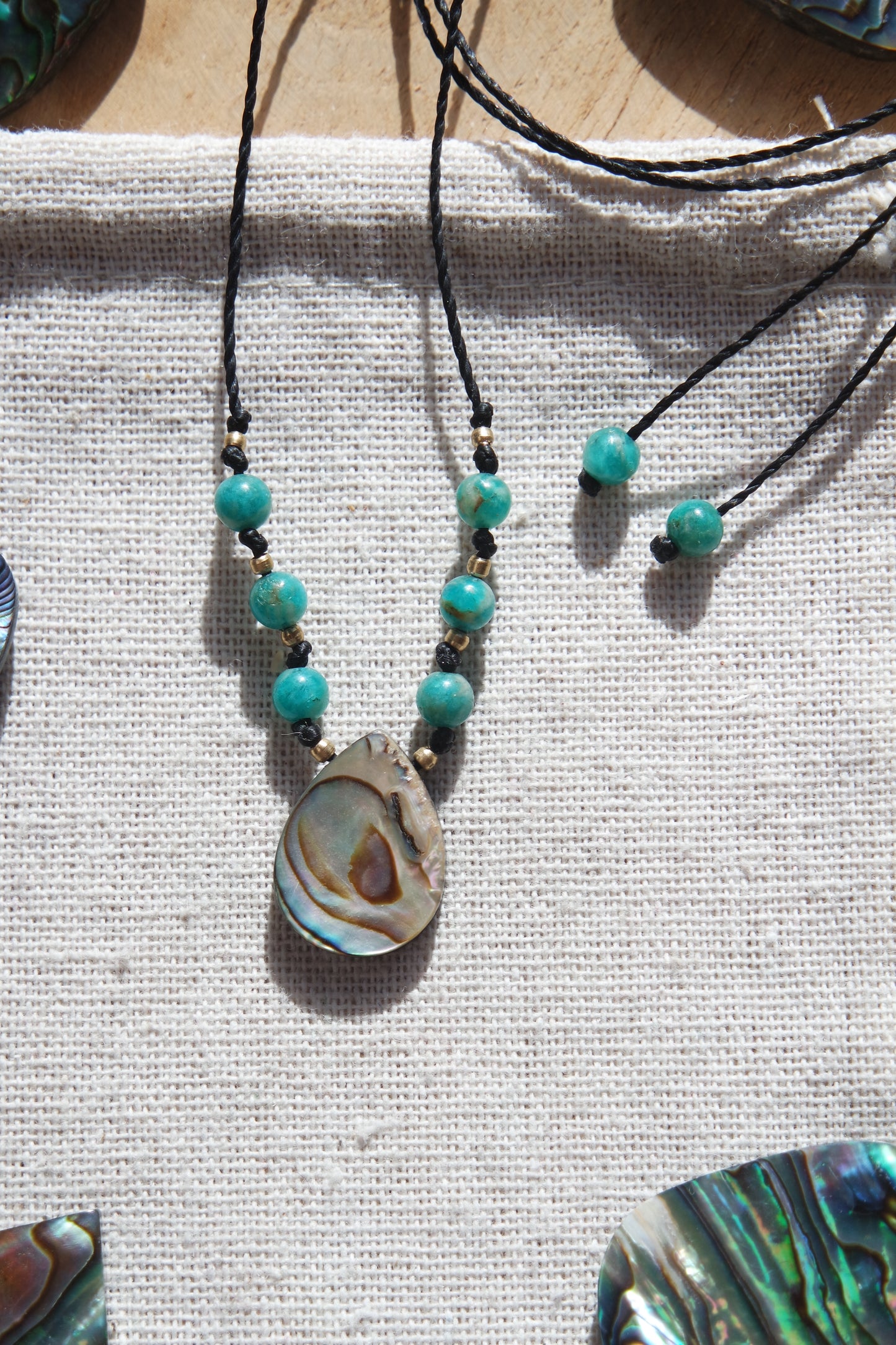 Abalone & Amazonit Makramee Kette