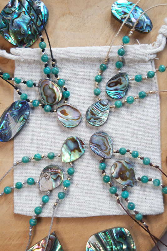 Abalone & Amazonit Makramee Kette