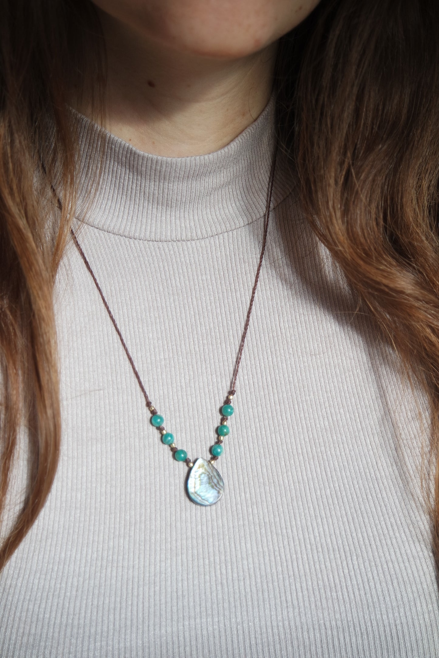 Abalone & Amazonit Makramee Kette