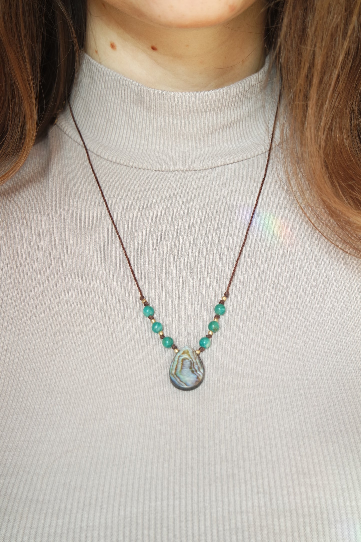 Abalone & Amazonit Makramee Kette