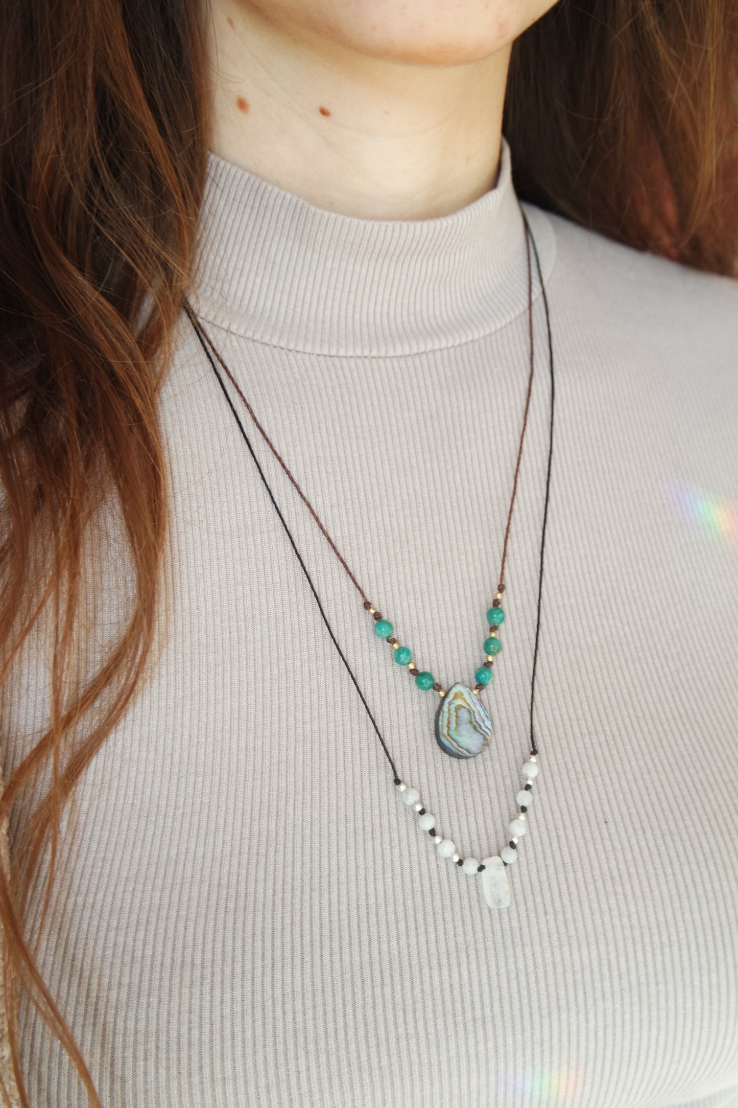 Weiße Labradorit Makramee Kette