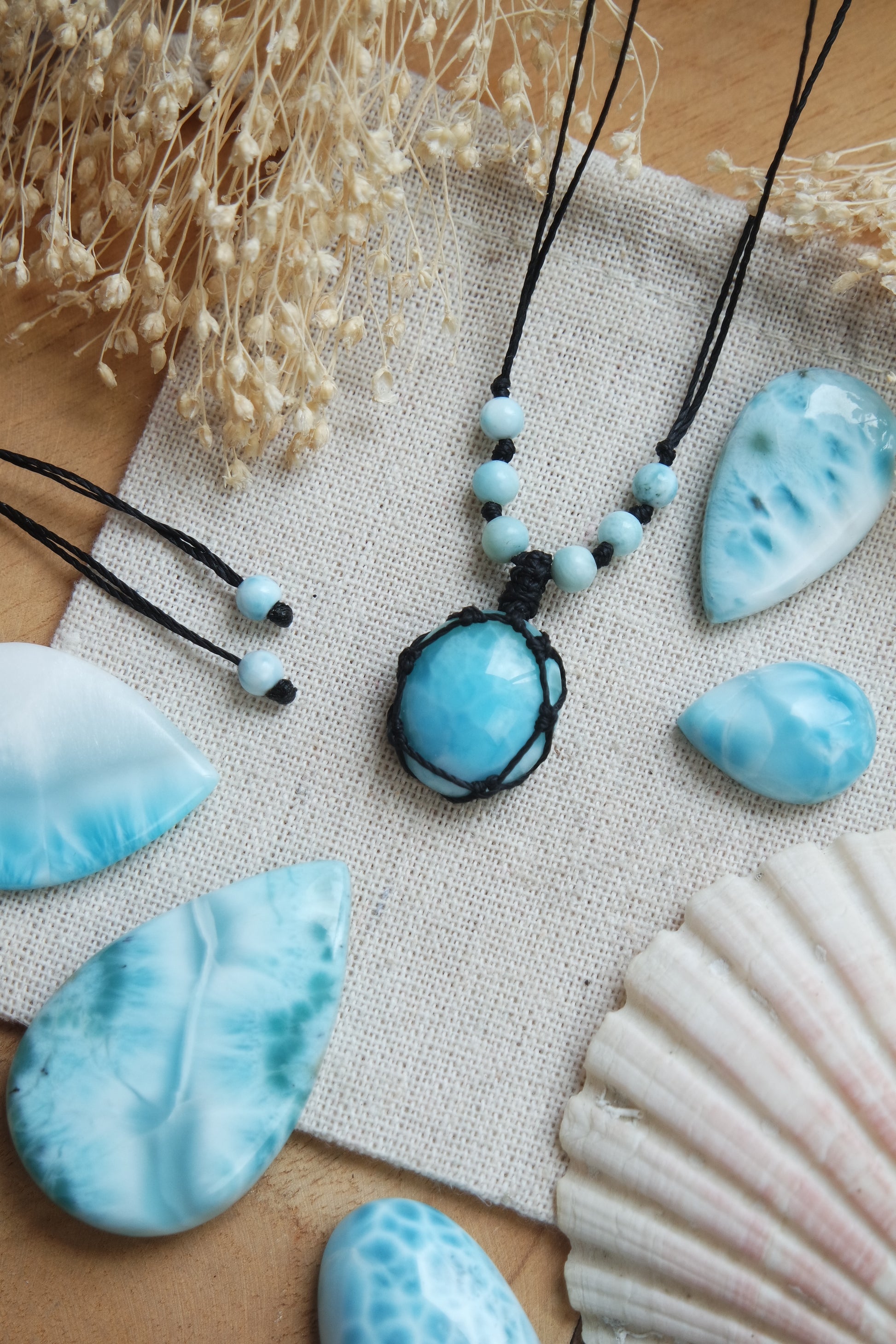 Makramee Larimar Kette Produktfoto Naturstein Halskette