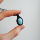 Boho Edelsteinkette Larimar schwarzes Band Handarbeit