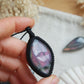Boho Edelsteinkette Labradorit schwarzes Band Handarbeit