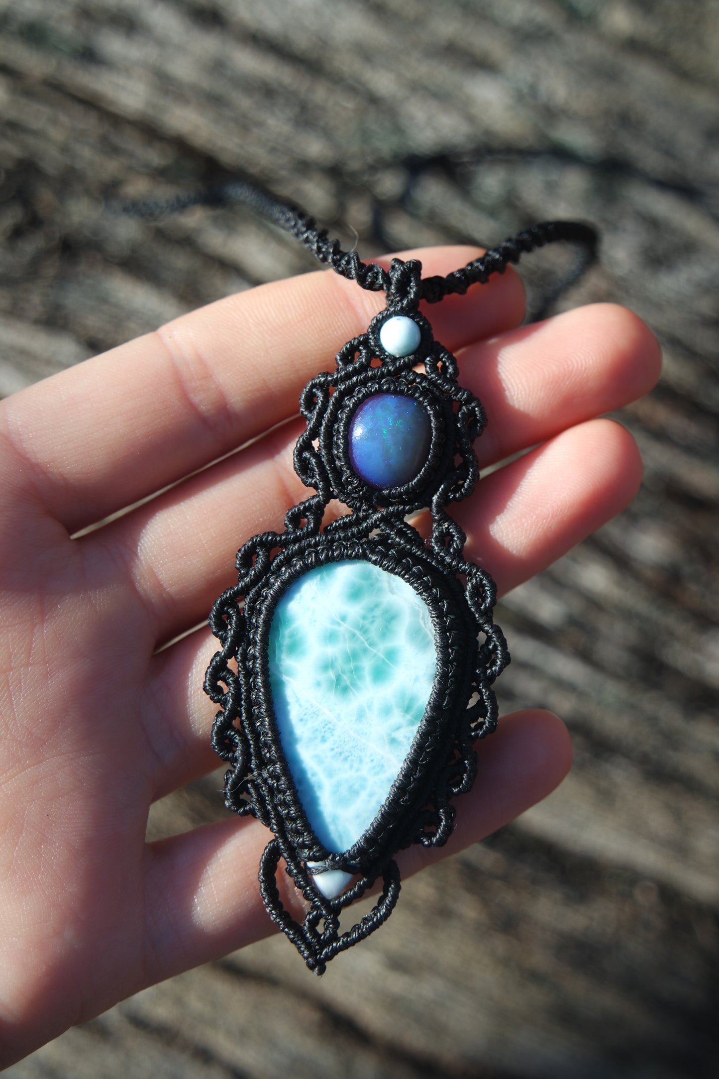 Larimar & Opal Makramee Kette ~MARISORA