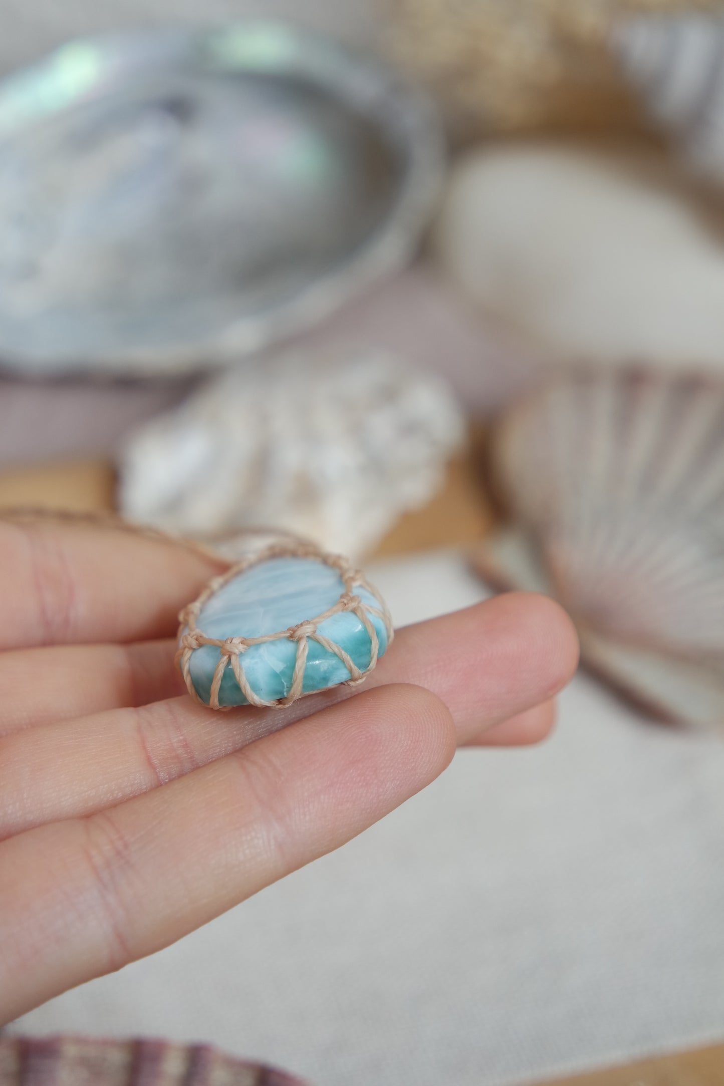 Larimar Makramee Kette ~ Meeresflüstern