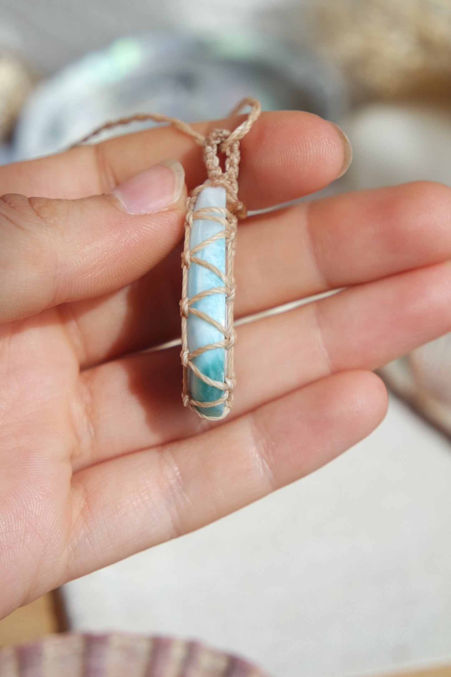 Larimar Makramee Kette ~ Meeresflüstern