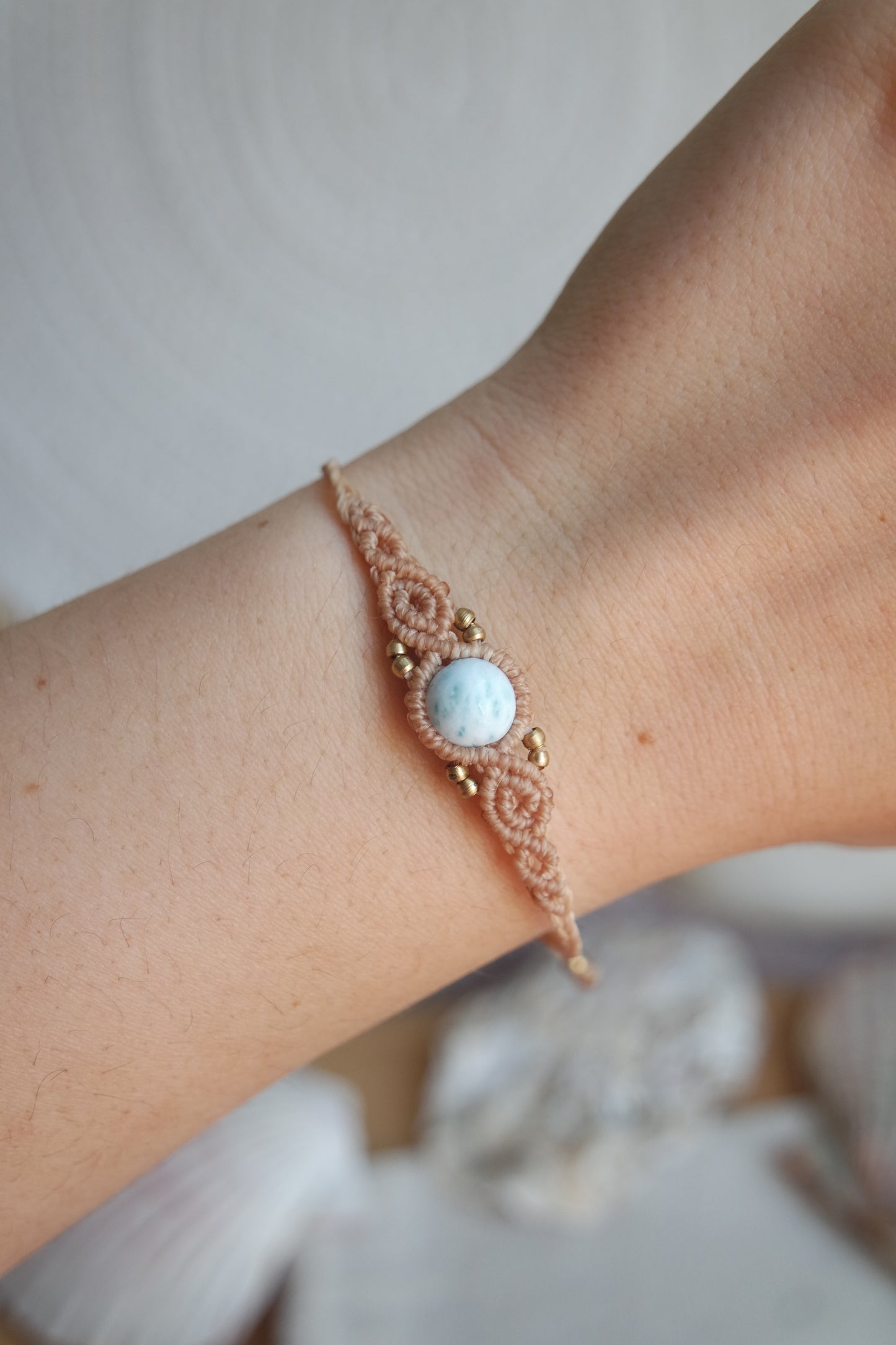 Larimar Makramee Armand ~ Messing Unikat 4