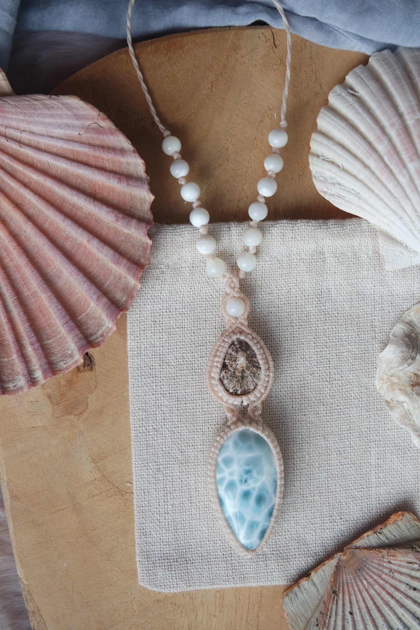 Larimar Makramee Kette ~ Meeressehnsucht