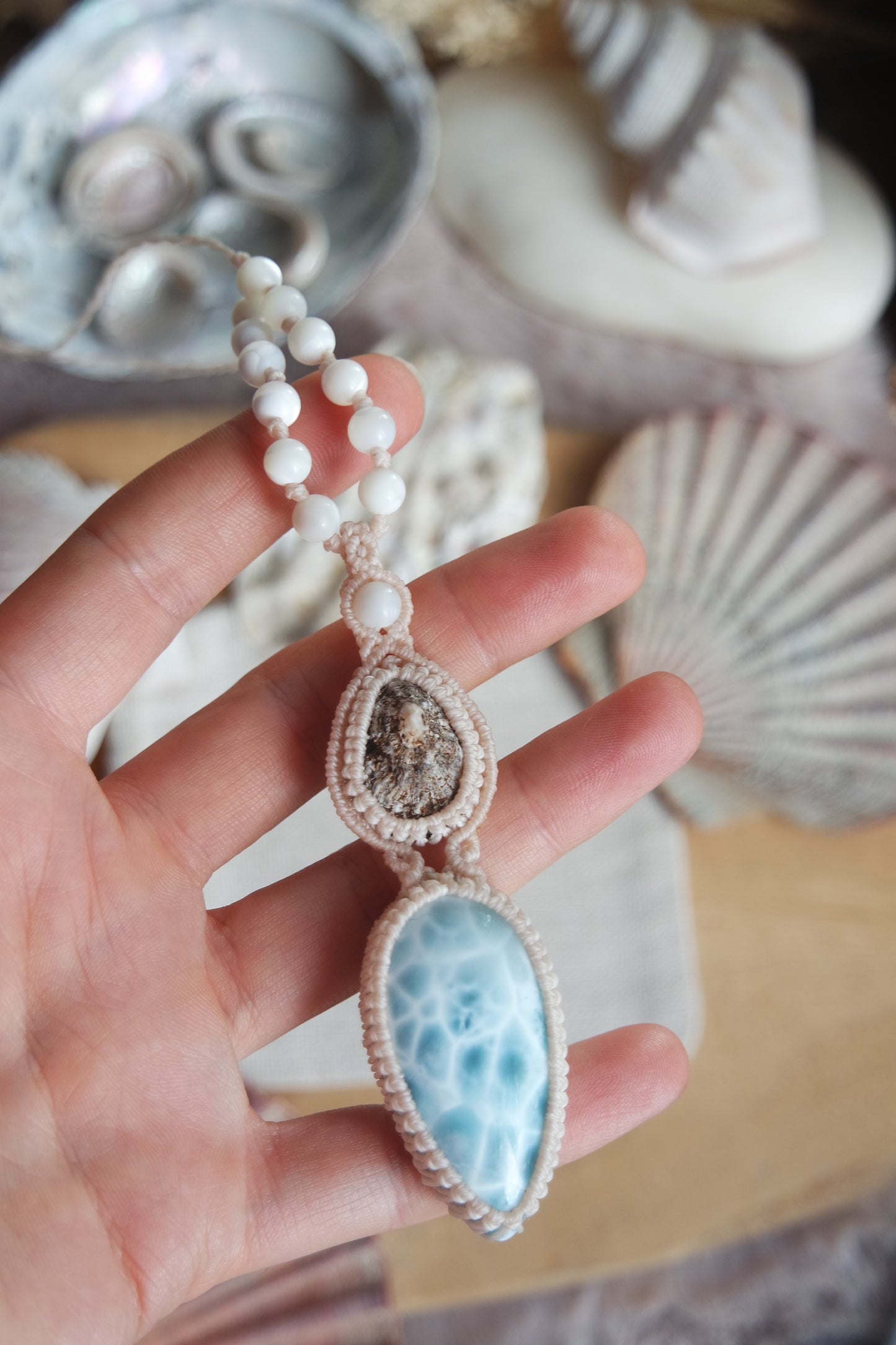 Larimar Makramee Kette ~ Meeressehnsucht