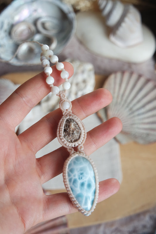 Larimar Makramee Kette ~ Meeressehnsucht
