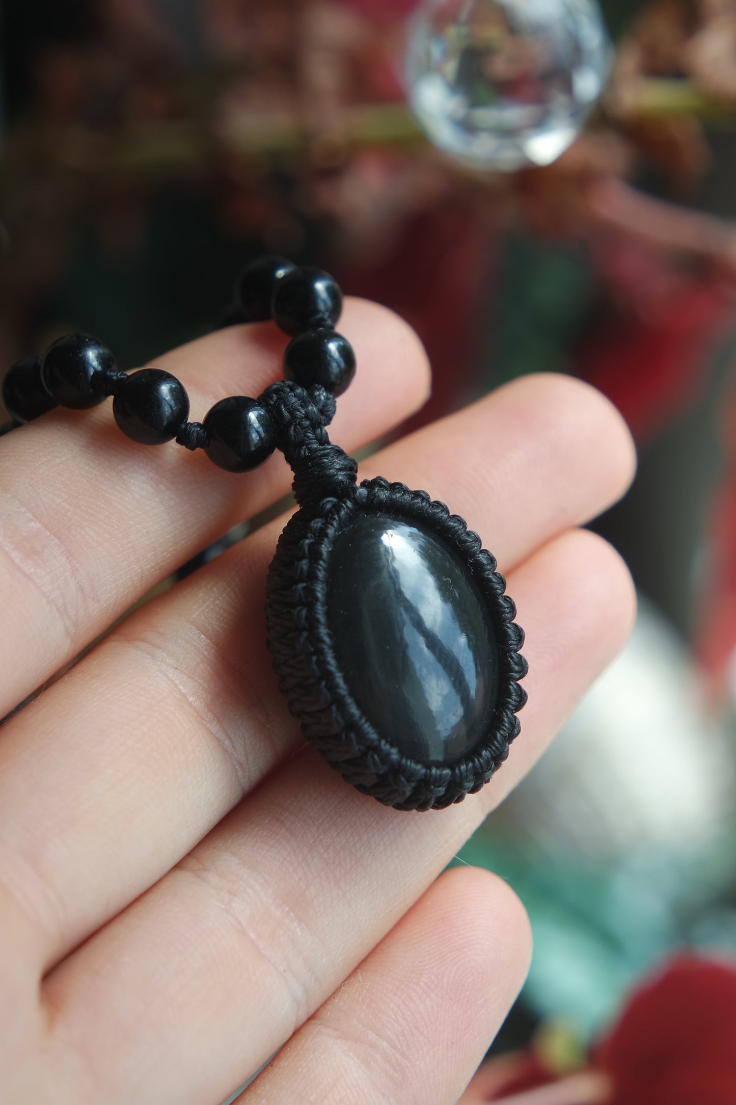 Mala Kette 108 Perlen ~ Turmalin, Obsidian, Onyx & Rauchquarz