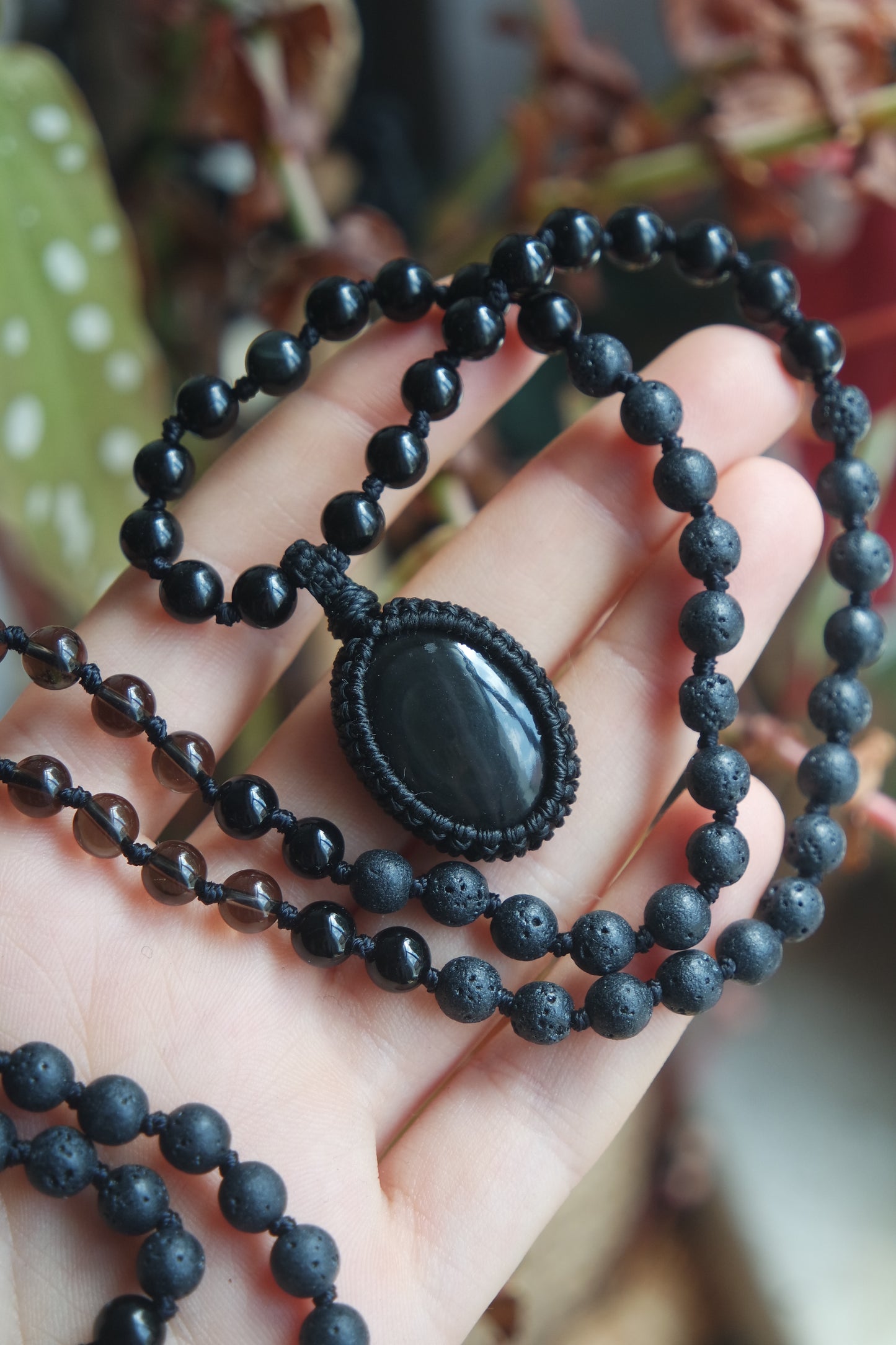 Mala Kette 108 Perlen ~ Turmalin, Obsidian, Onyx & Rauchquarz