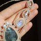 Moosachat, Rosenquarz, weißer labradorit & Perle Makramee Collier