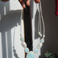 Larimar & Perle Makramee Collier