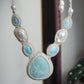Larimar & Perle Makramee Collier