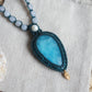 Makramee Edelsteinschmuck mit Hemimorphit, Chalcedon und Edelstahl-Anhänger.