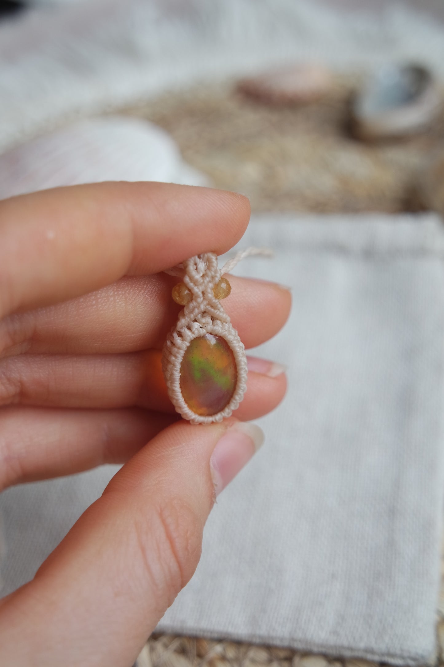 Geräucherter Opal Makramee Kette ~ lichtfunke