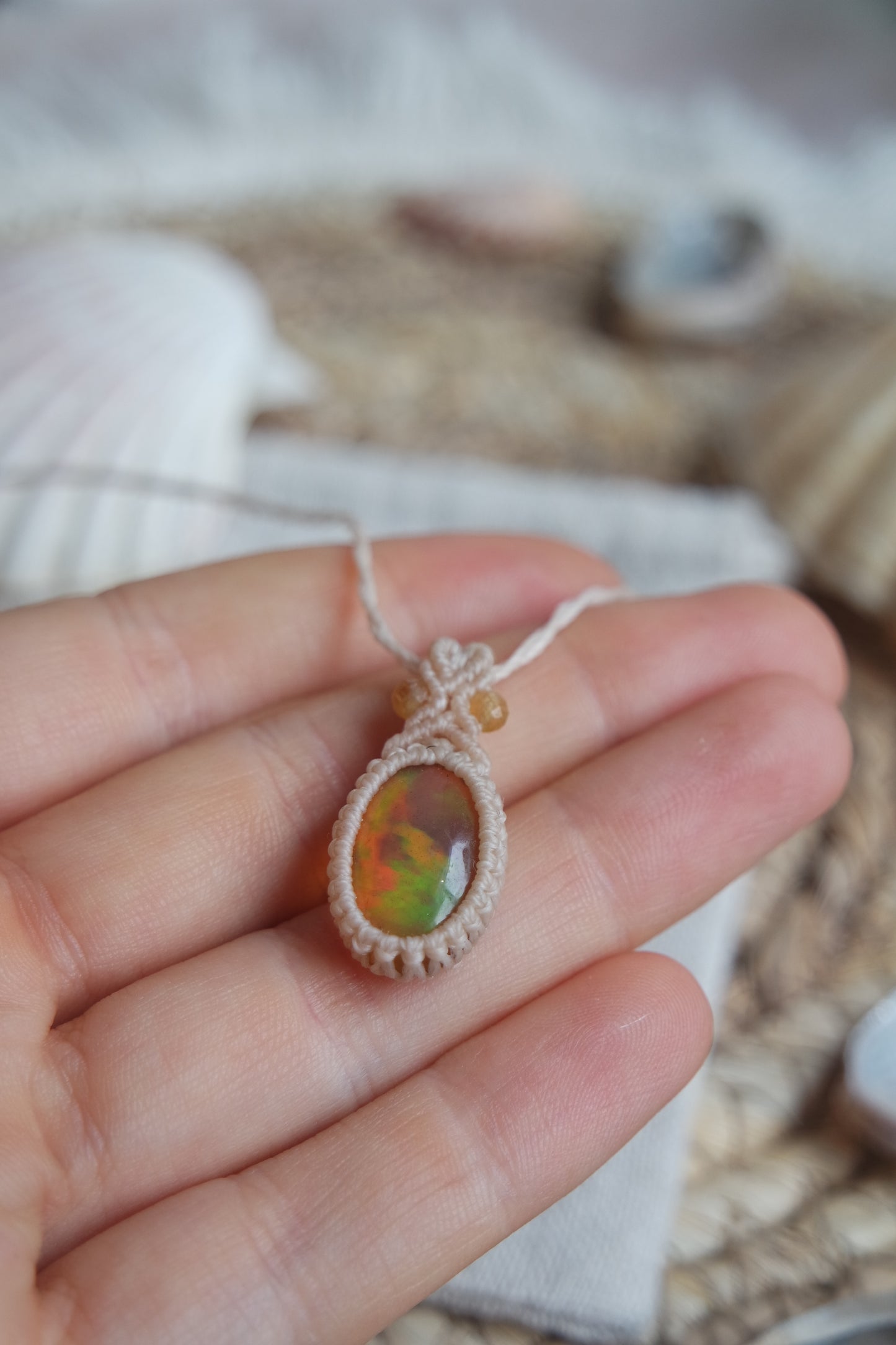 Geräucherter Opal Makramee Kette ~ lichtfunke