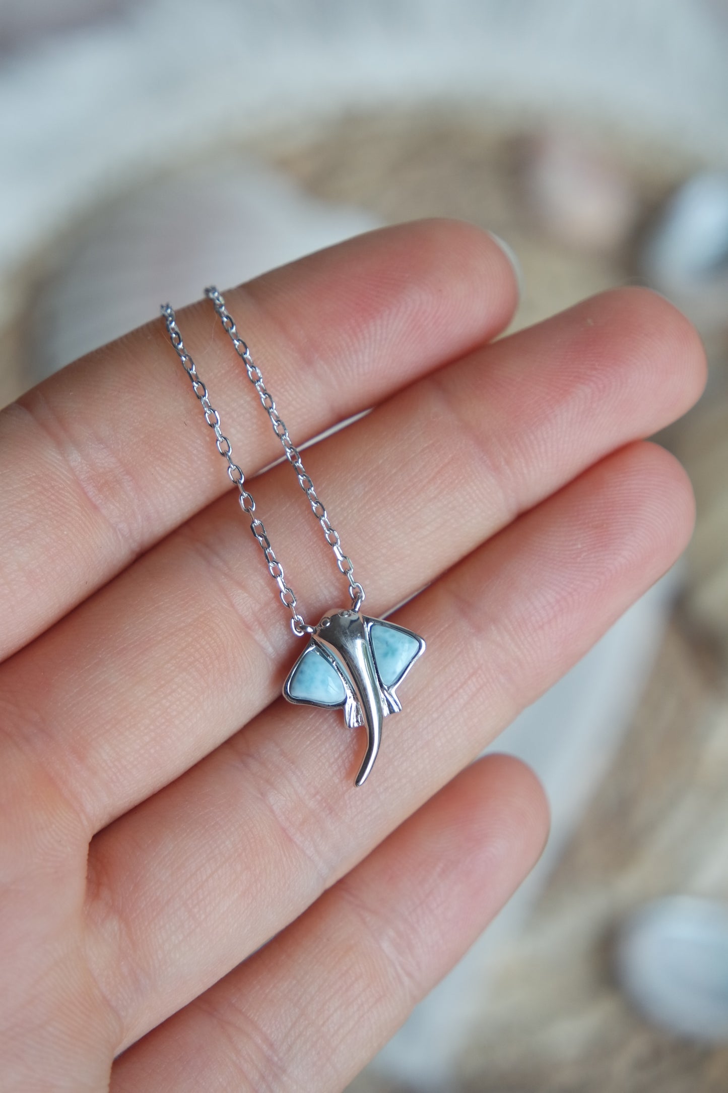 Larimar Manta Kette ~ 925 Silber