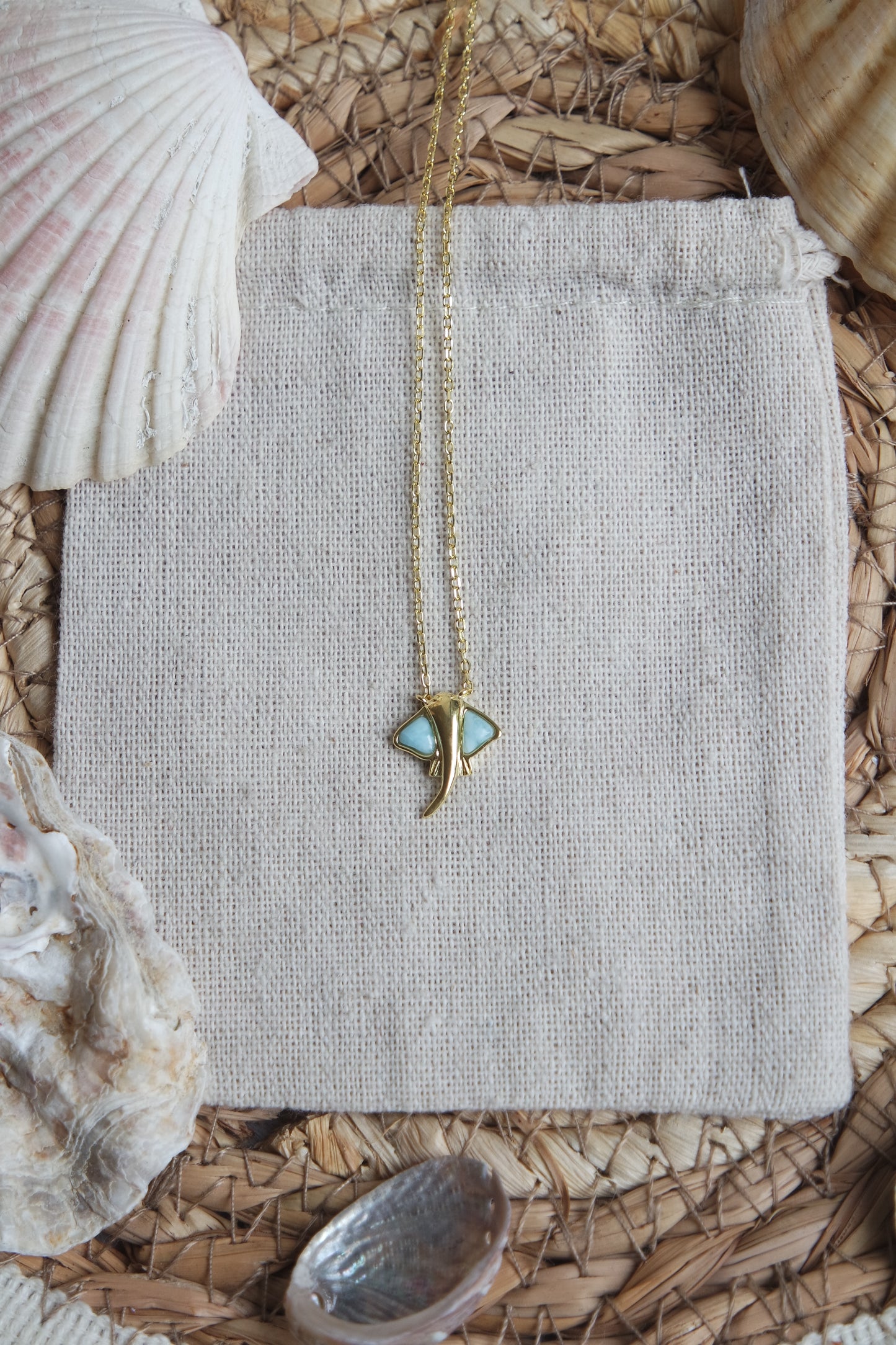 Larimar Manta Kette ~ 925 Silber Vergoldet